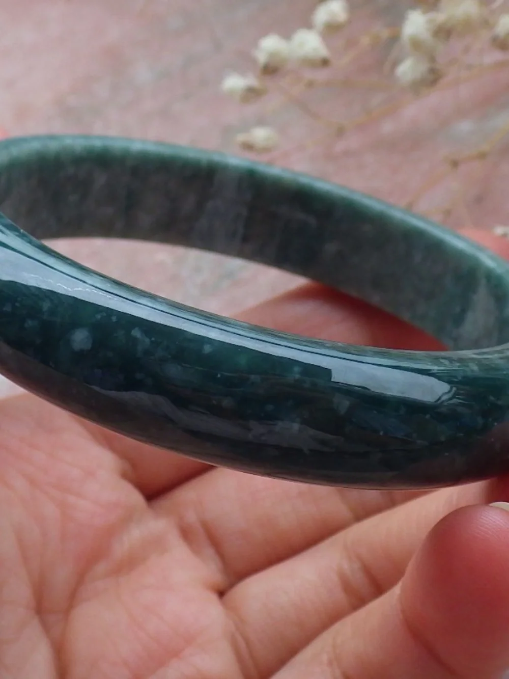 58mm Certified Hand Carved Green Natural A JADE Circle Jadeite Bracelet Bangle
